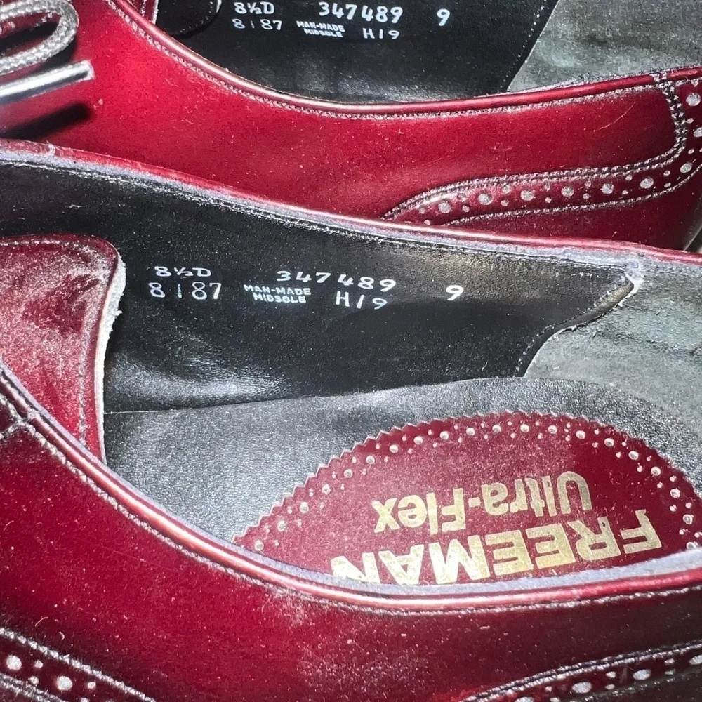Freeman Ultra-Flex Hendrix Wingtip Leather Oxford Men’s Burgundy Size 9‎